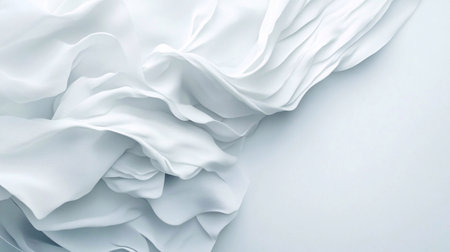 Draped white fabric creates gentle folds and waves against a soft background, showing a blend of texture and simplicity. The harmonious tones evoke tranquility.の素材