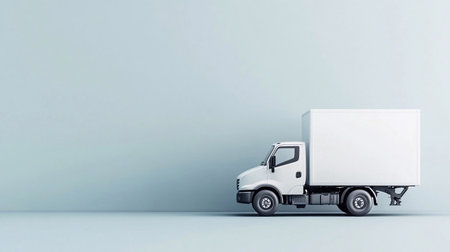 White truck on a minimalistic wall background, perfect for advertising or business cardsの素材