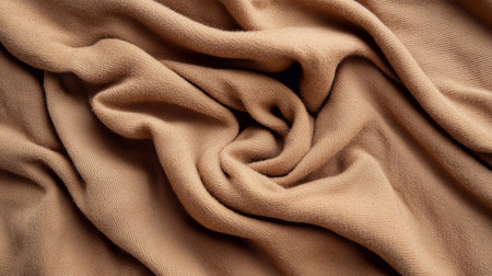 Soft, flowing fabric in a rich mocha mousse color creates a warm, inviting texture, perfect for contemporary design trends in 2025. The gentle folds highlight its luxurious feel.の素材