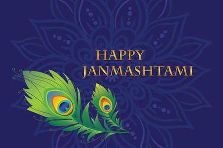 Happy Janmashtami. Dahi handi on Janmashtami, celebrating birth of Krishnaのイラスト素材
