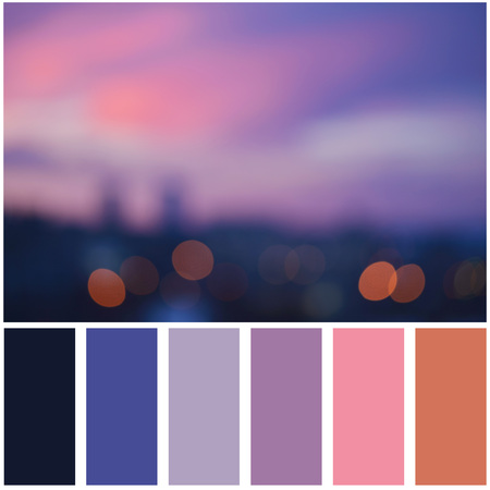 Blurred night city and palette of colors. Color swatches.の写真素材