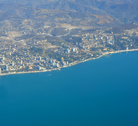 Aerial view of Sochi. Mountains, Sky and Sea. Black Sea.の写真素材