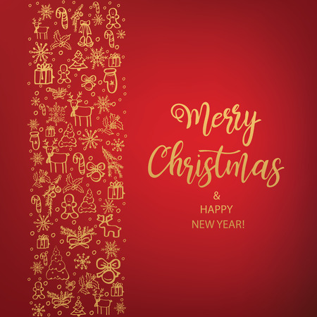 Merry Christmas and Happy New Year. Hand Drawn. Vector illustration.のイラスト素材