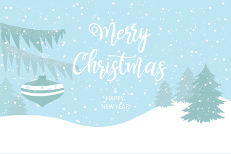 Merry Christmas card with winter landscape. Vector illustrationのイラスト素材