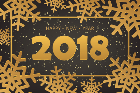 Set of Happy New Year and Merry Christmas cards with gold snowflakes design.のイラスト素材