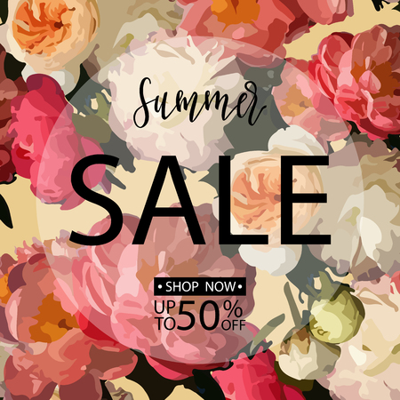 Summer sale background with flowers. Vector illustration. のイラスト素材