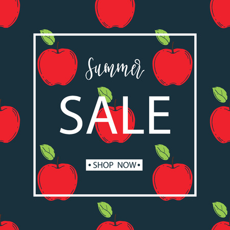 Summer sale background with apples. Vector illustration. のイラスト素材