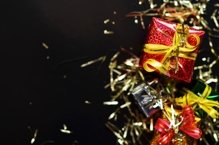 Ð¡hristmas gifts in soft focus.  Free space for text. Christmas decorationの写真素材