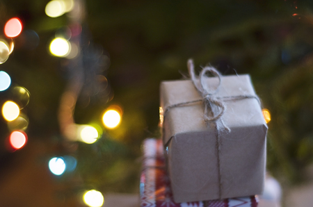Christmas presents on Christmas Tree background