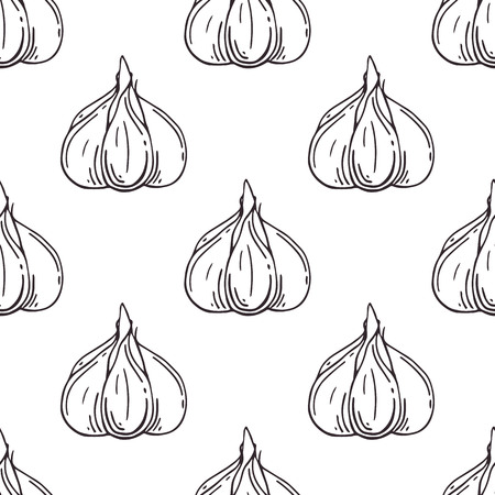 Seamless pattern with garlic. Organic healthy food. Vegetarian nutrition. Hand drawn.のイラスト素材