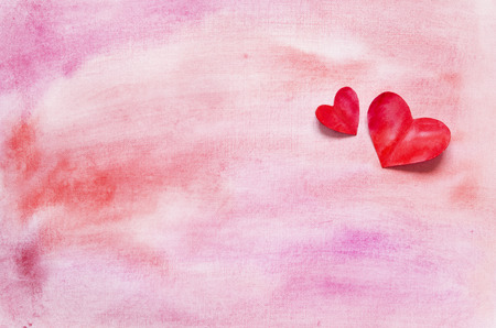Watercolor hearts and background.  Love concept for mother's day and valentine's day.  Top view. Copy spaceの写真素材