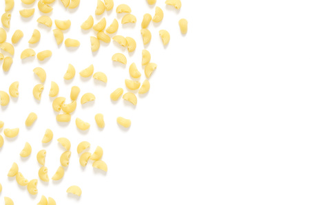 Raw pasta as food background. Top view or flat lay with copy space