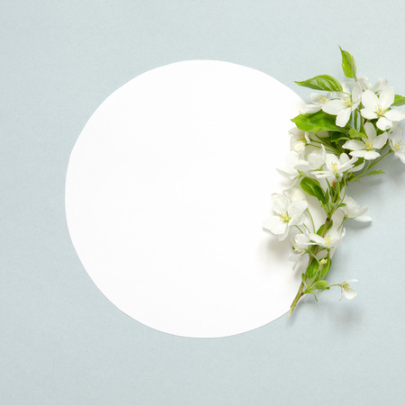 Frame with summer fresh flowers. Space for text on white paper. Mockup. View from above. - Imageの写真素材