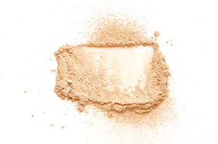 Beige crashed face powder for makeup as sample of cosmetic product, isolated on white background -...