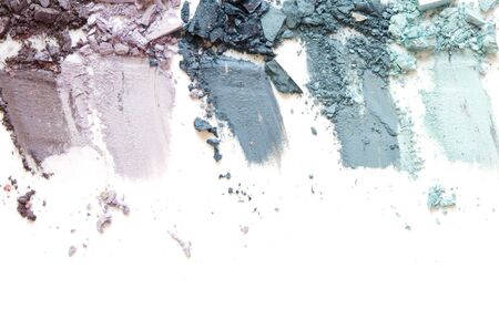 Crushed eyeshadow makeup set isolated on white background. The concept of fashion and beauty industry. Copy Space. - Imageの写真素材