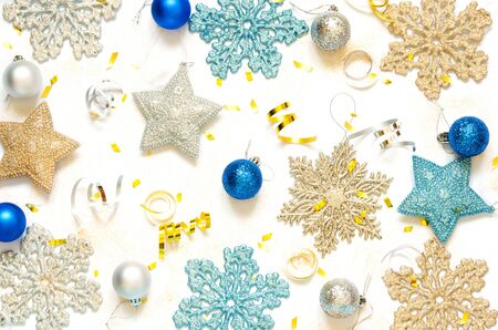 Christmas or New year pattern. Christmas decorations. Holiday and celebration concept. Top view. -...