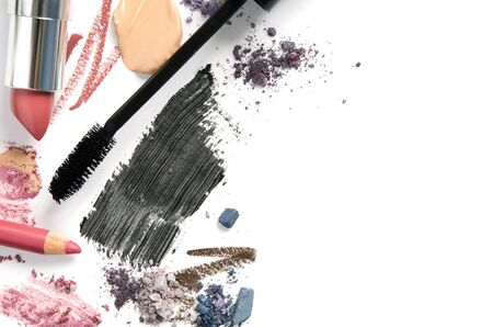 Different makeup products on white background, top view. The concept of fashion and beauty industry. - Imageの写真素材