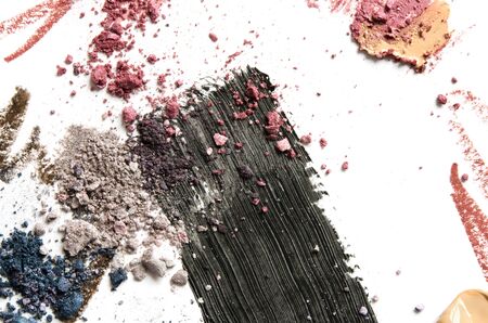 Makeup, cosmetic brush strokes, smears on white background. Mascara, tone, eyeshadow. - Imageの写真素材