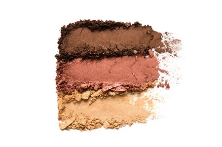 Crushed eyeshadow makeup set isolated on white background. The concept of fashion and beauty industry. Copy Space. - Imageの写真素材