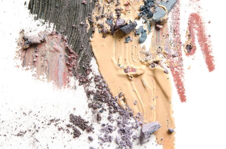 Makeup, cosmetic brush strokes, smears on white background. Mascara, tone, eyeshadow. - Imageの写真素材