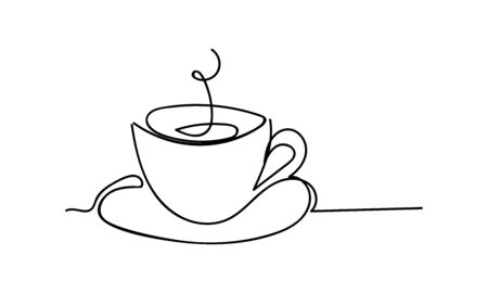 Cup of tea or coffee. Line drawing. - Vector illustration.のイラスト素材