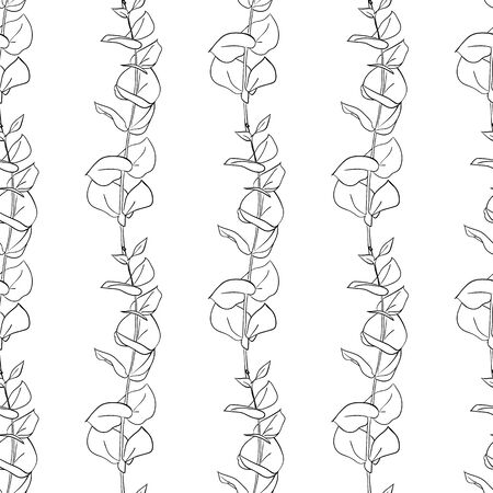 Seamless pattern drawn outline leaf isolated on a white background. Abstract minimal plants. - vector illustration.のイラスト素材