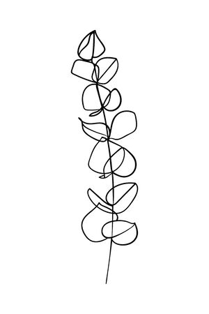 Eucalyptus branch continuous line drawing. - Vector illustrationのイラスト素材