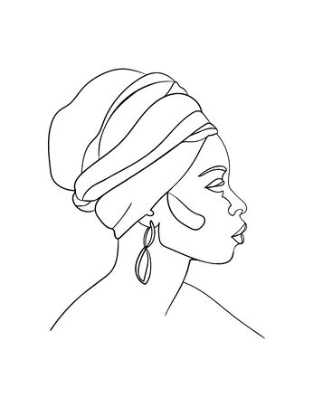 Abstract portrait of young African woman in minimalistic modern style. Line drawing. -  Vector illustrationのイラスト素材