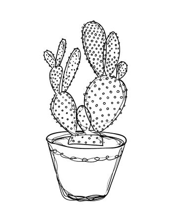 Doodle vector illustration cactus house plant  isolated on white background. のイラスト素材