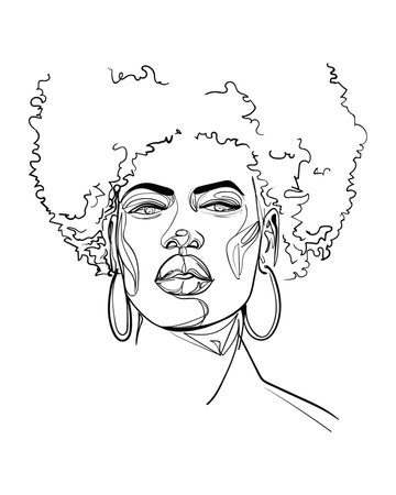 Abstract portrait of young African woman in minimalistic modern style. Line drawing. - Vector illustrationのイラスト素材