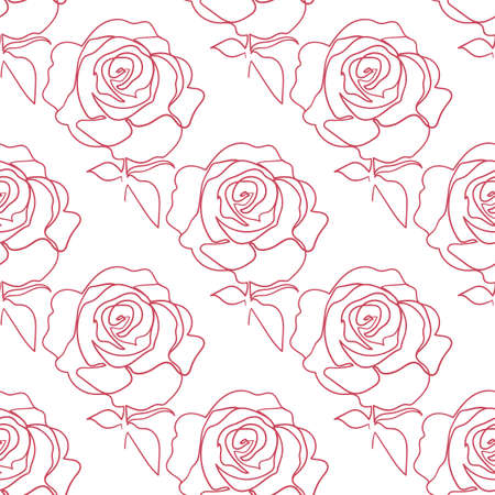 Vector seamless pattern with rose flowers outline on the white background.のイラスト素材