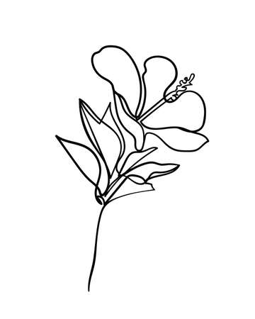 Hibiscus flower icon. Continuous one line drawing. - Vector illustrationのイラスト素材