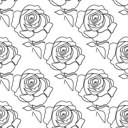 Vector seamless pattern with rose flowers outline on the white background.のイラスト素材