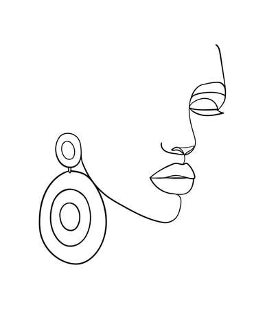 Woman face line drawing. Fashion concept, woman beauty minimalist. - Vector illustration.のイラスト素材