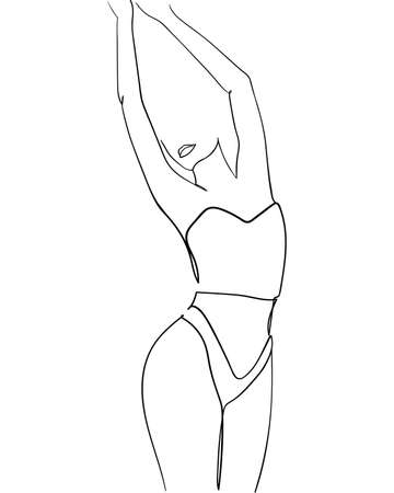 Woman in Swimsuit, One Line Drawing. - Vector illustrationのイラスト素材