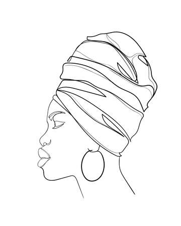 Abstract portrait of young African woman in minimalistic modern style. Line drawing. - Vector illustrationのイラスト素材