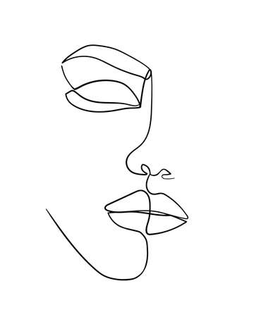 One line drawing face. Abstract woman portrait. Modern minimalism art. - Vector illustrationのイラスト素材