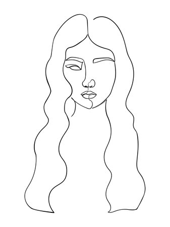 one line drawing face. Abstract woman portrait. hairstyle. Modern minimalist art. - vector illustrationのイラスト素材