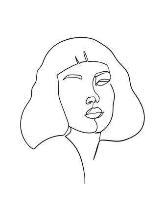 one line drawing face. Abstract woman portrait. hairstyle. Modern minimalist art. - vector illustrationのイラスト素材