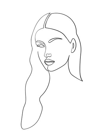 one line drawing face. Abstract woman portrait. hairstyle. Modern minimalist art. - vector illustrationのイラスト素材
