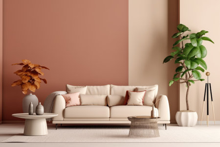 Interior design of living room with copy space. Minimalist home decor. Generative AIの素材
