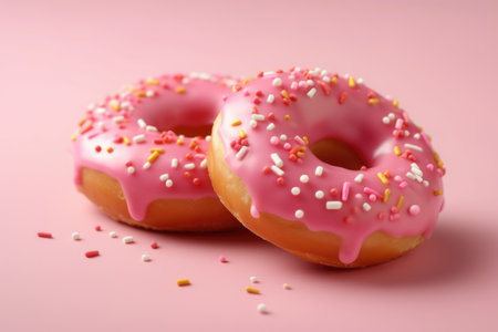 Two pink donuts on a pink background. Generative AIの素材