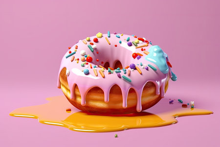 Pink donut on a pink background. Generative AIの素材