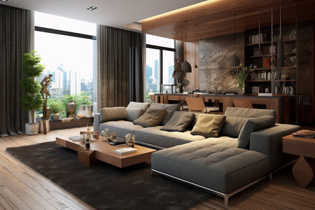 Stylish Living Room. Modern Interior Design. AI Generativeの素材