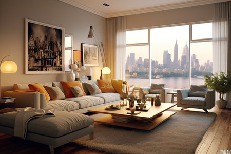 Stylish Living Room. Modern Interior Design. AI Generativeの素材