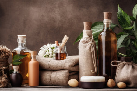 Natural cosmetics ingredients and bathroom or spa acces. AI Generativeの素材