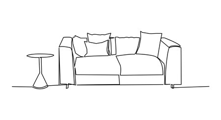 Continuous one line drawing of sofa and table. vector illustrationのイラスト素材