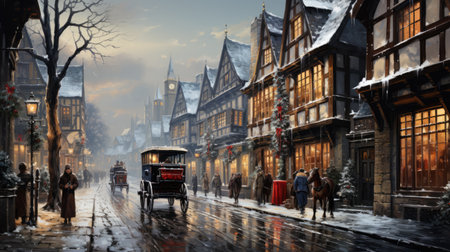 Christmas Festive winter scenery, 18th century painting.の素材