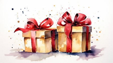 Watercolor gifts on white backgroundの素材