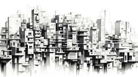 Graphic black and white cityscape, sketching.の素材
